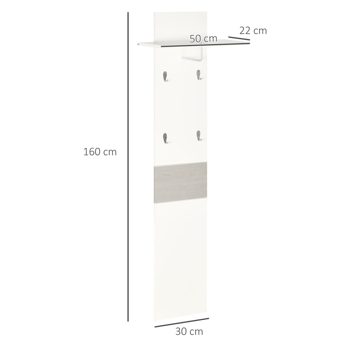 Perchero de pared Oddi Homcom 4 ganchos + estante con barra blanco 60x50x23,5 cm medidas