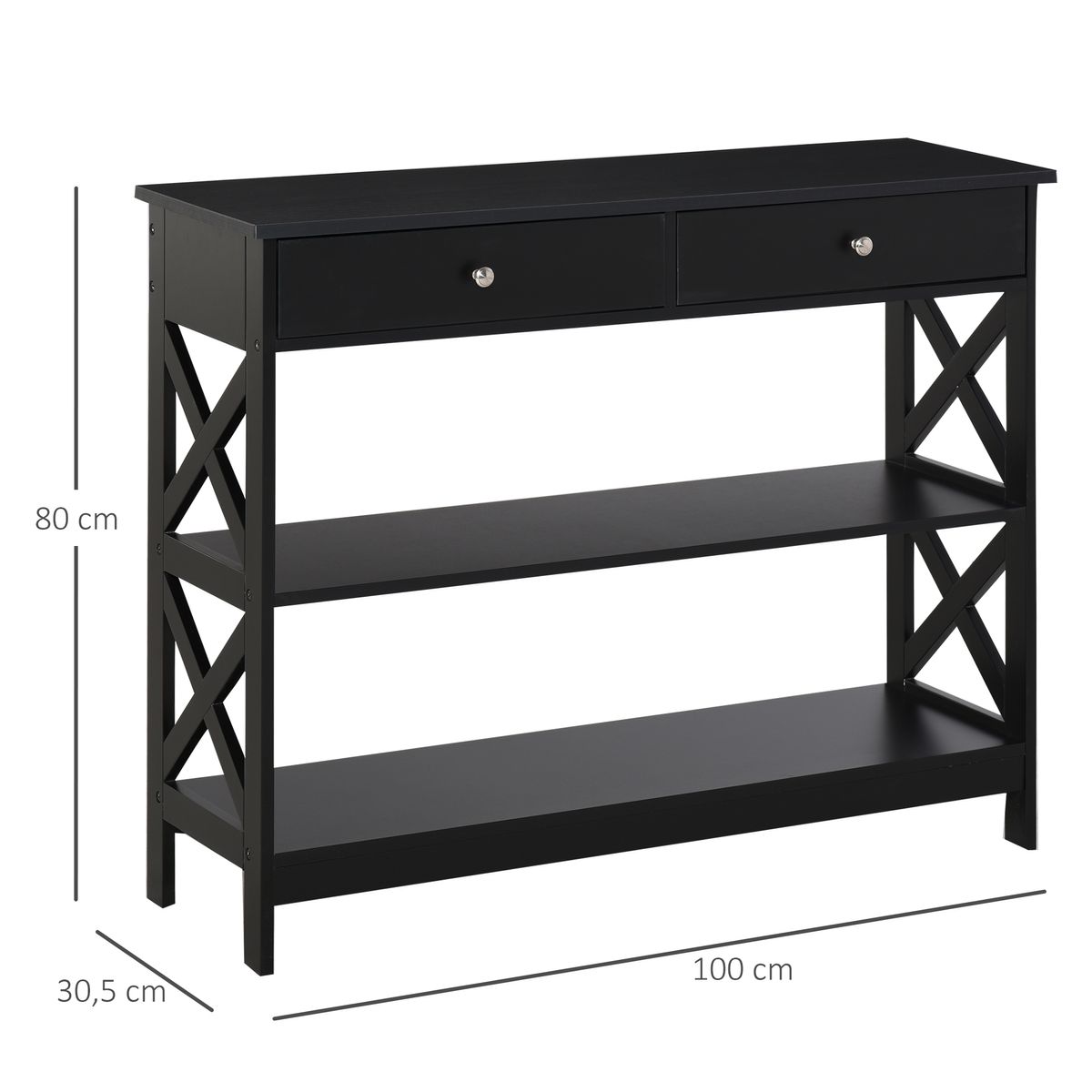 Consola recibidor Bals Homcom 2 cajones + 2 estantes negro 80x100x30,5 cm medidas