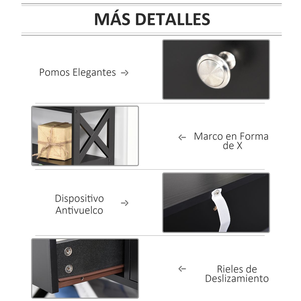 Consola recibidor Bals Homcom 2 cajones + 2 estantes negro 80x100x30,5 cm detalle web