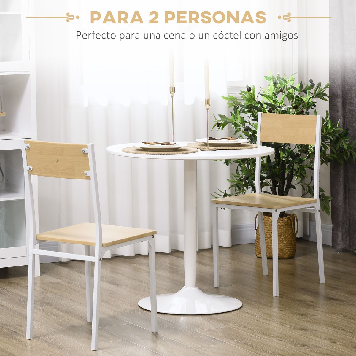 Mesa de comedor Yuzu Homcom redonda blanco Ø80x75 cm 4