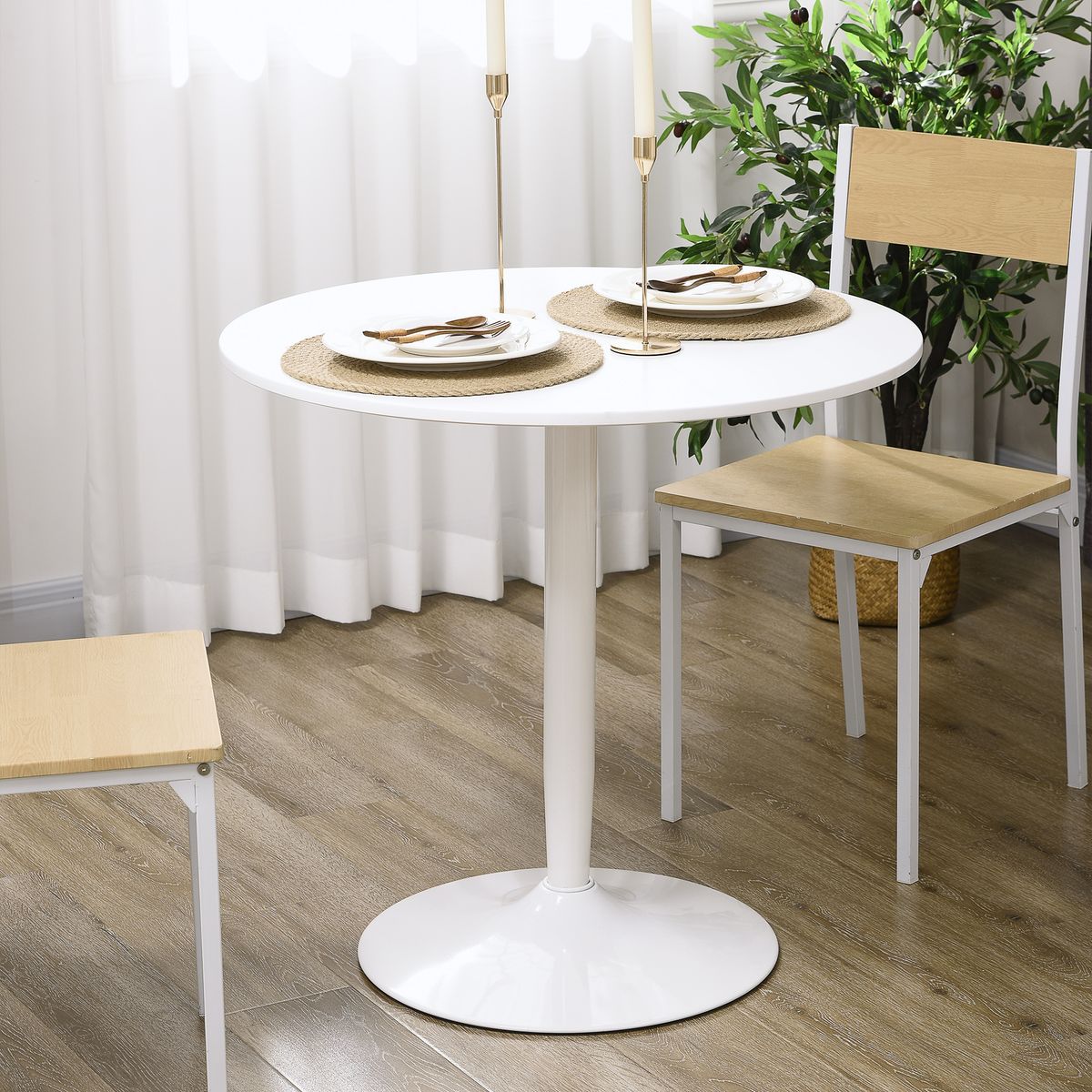 Mesa de comedor Yuzu Homcom redonda blanco Ø80x75 cm 6