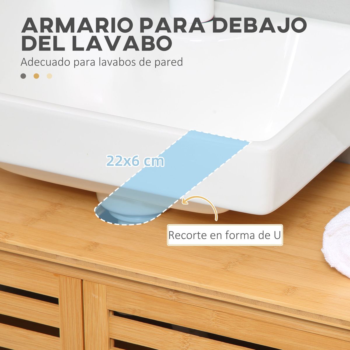 Mueble de lavabo Covadonga Kleankin 2 puertas bambú natural 61,5x66x29 cm 4