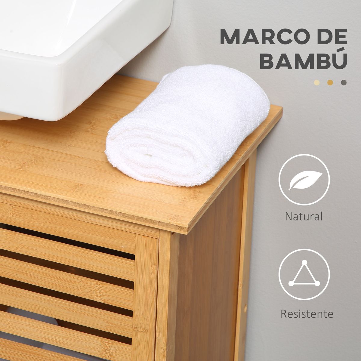 Mueble de lavabo Covadonga Kleankin 2 puertas bambú natural 61,5x66x29 cm 6