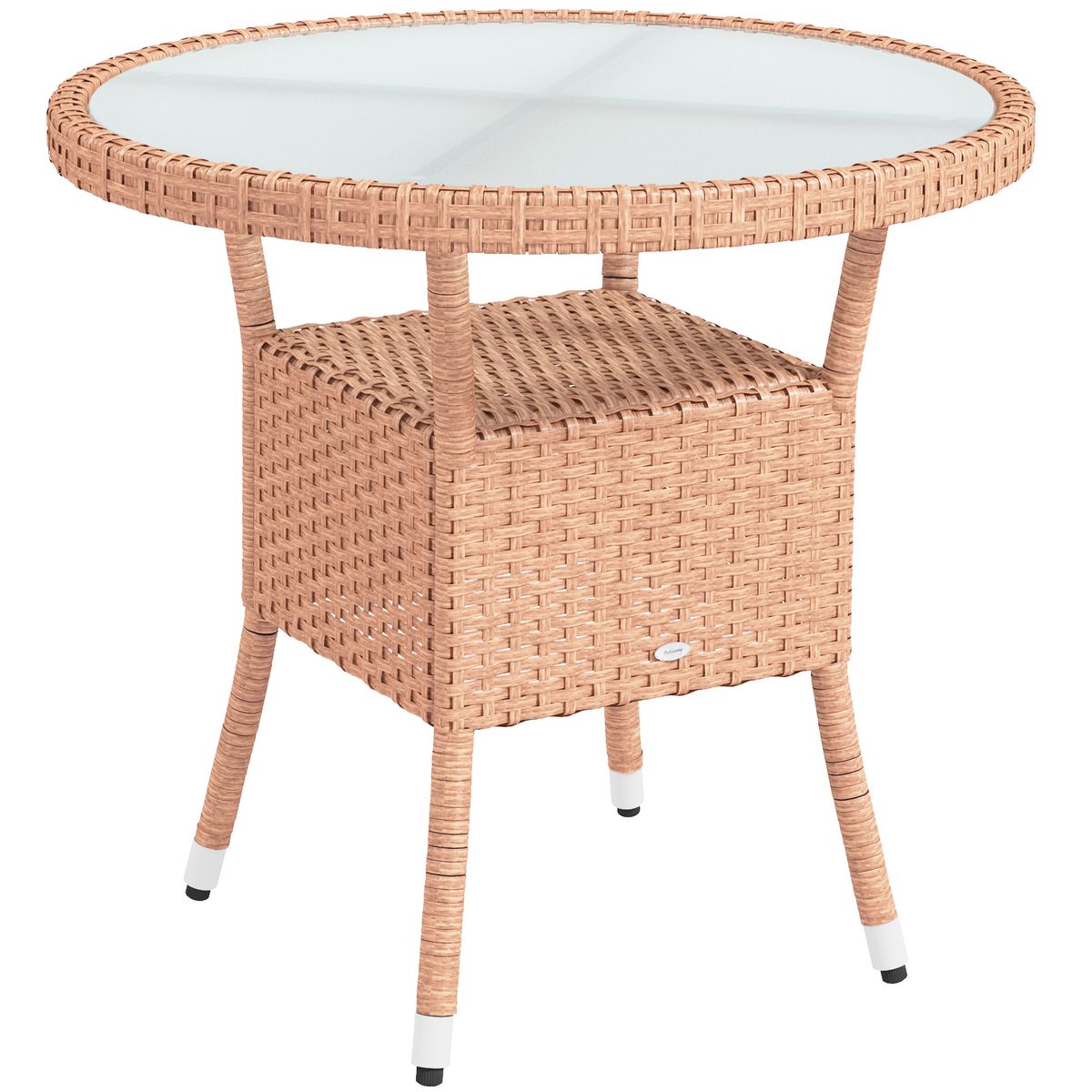 Mesa de exterior Calima Outsunny con estante natural Ø80x75 cm fondo blanco