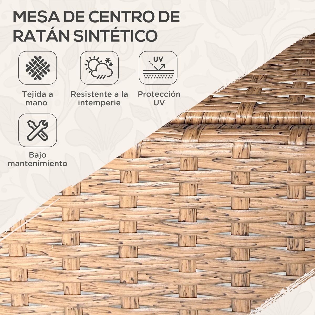 Mesa de exterior Calima Outsunny con estante natural Ø80x75 cm detalle material