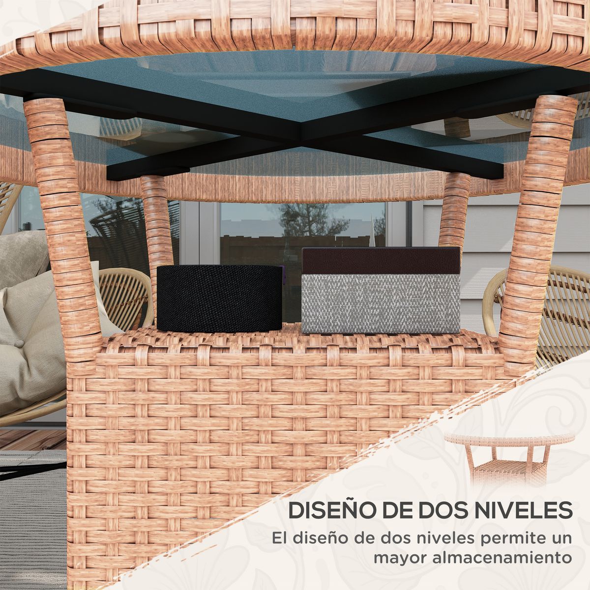Mesa de exterior Calima Outsunny con estante natural Ø80x75 cm mesa