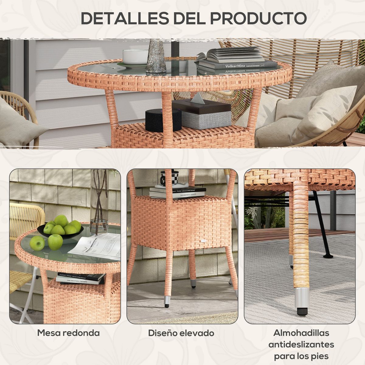 Mesa de exterior Calima Outsunny con estante natural Ø80x75 cm web