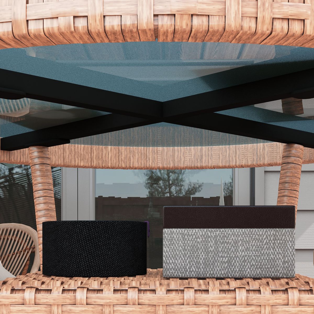Mesa de exterior Calima Outsunny con estante natural Ø80x75 cm detalle