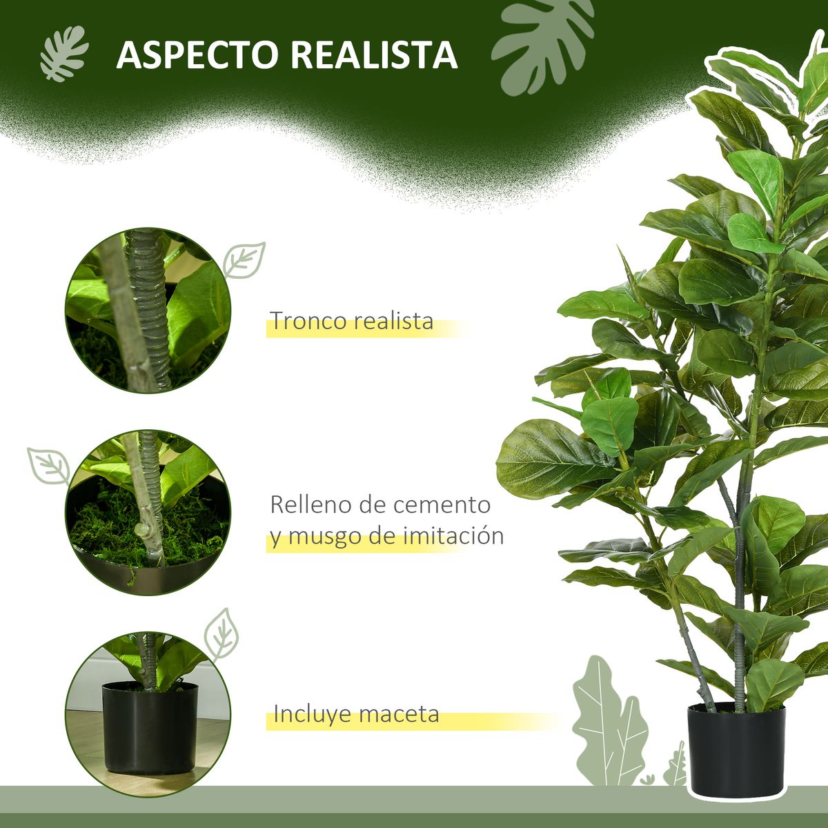 Planta imitación ficus Homcom 90 hojas 110 cm web