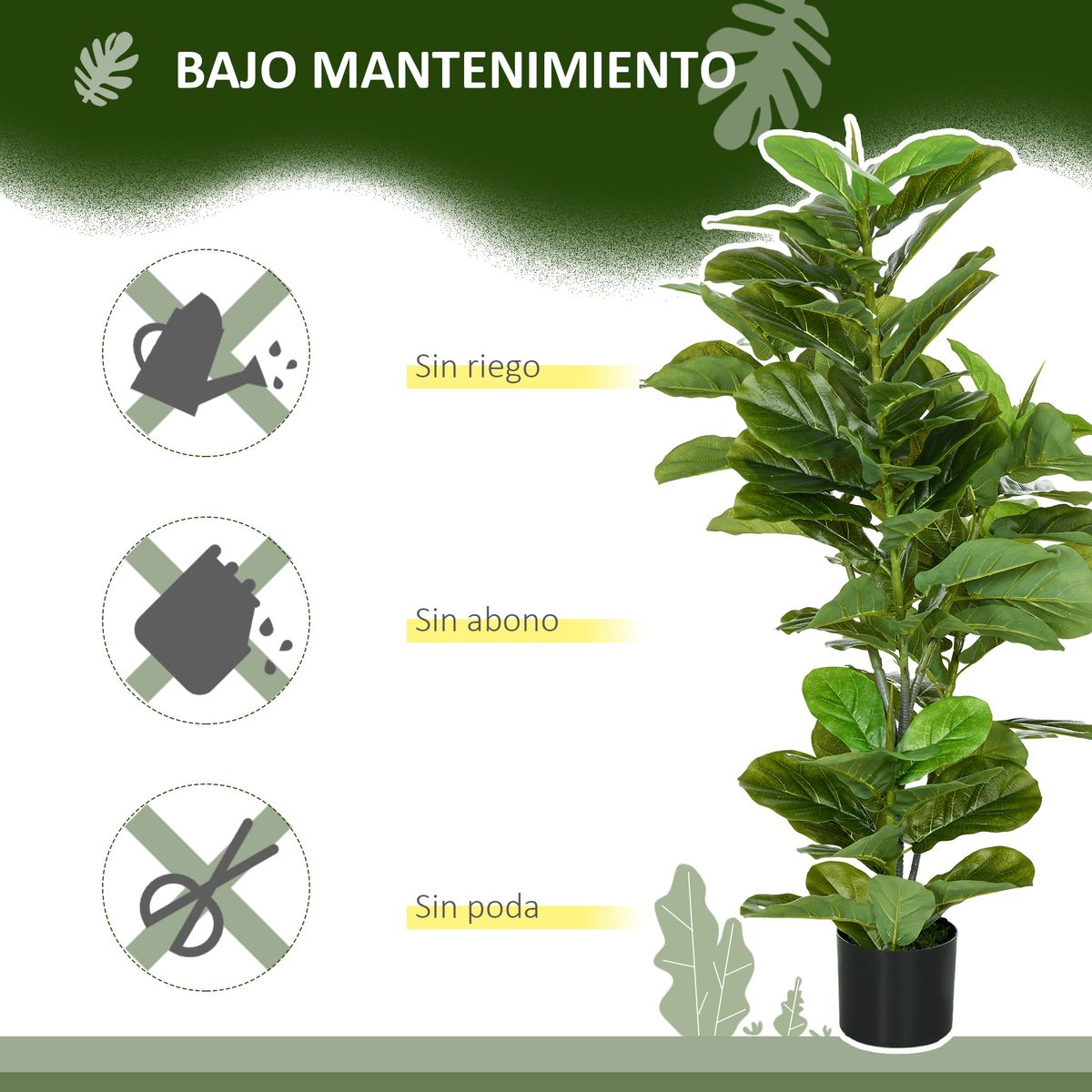 Planta imitación ficus Homcom 90 hojas 110 cm especificaciones