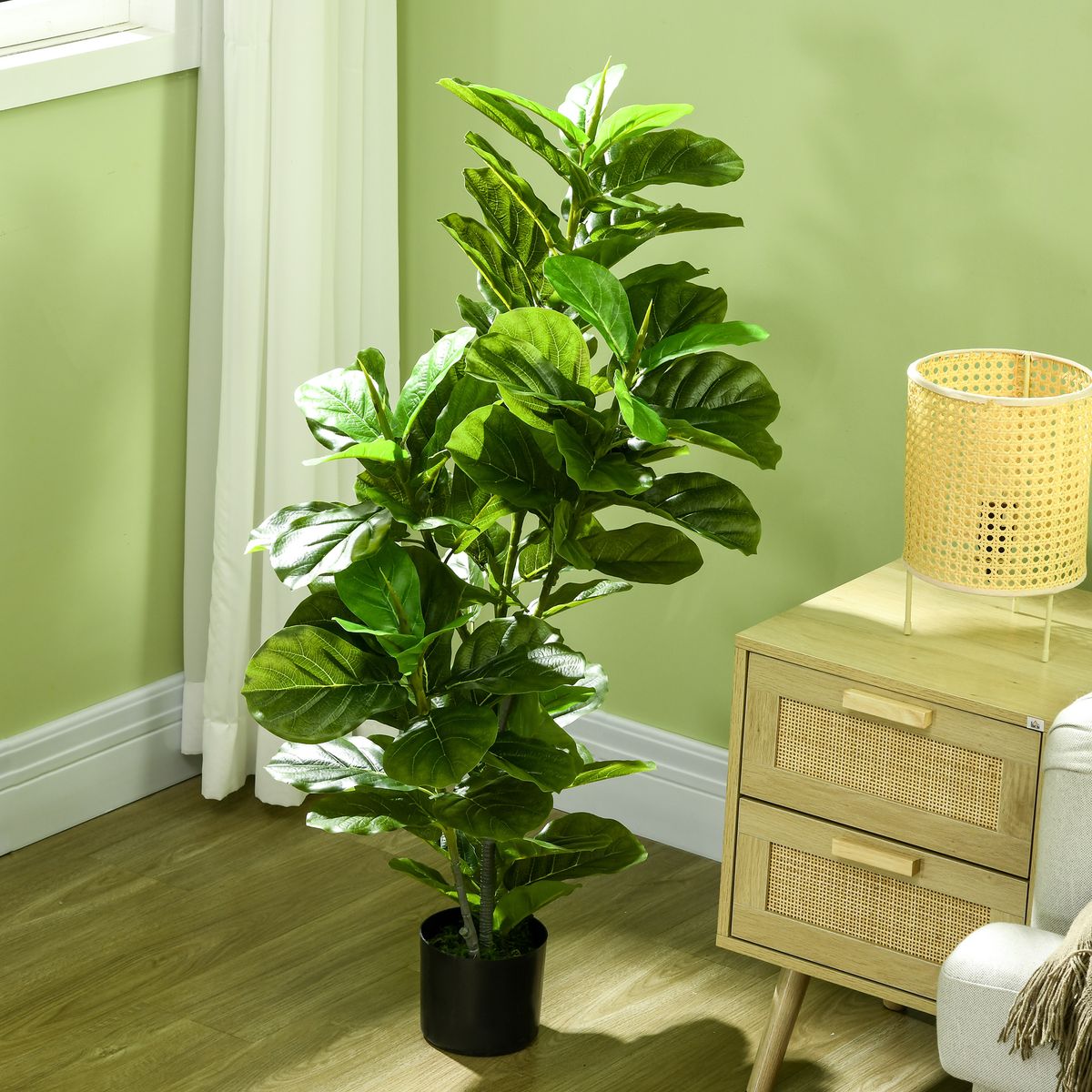 Planta imitación ficus Homcom 90 hojas 110 cm salon