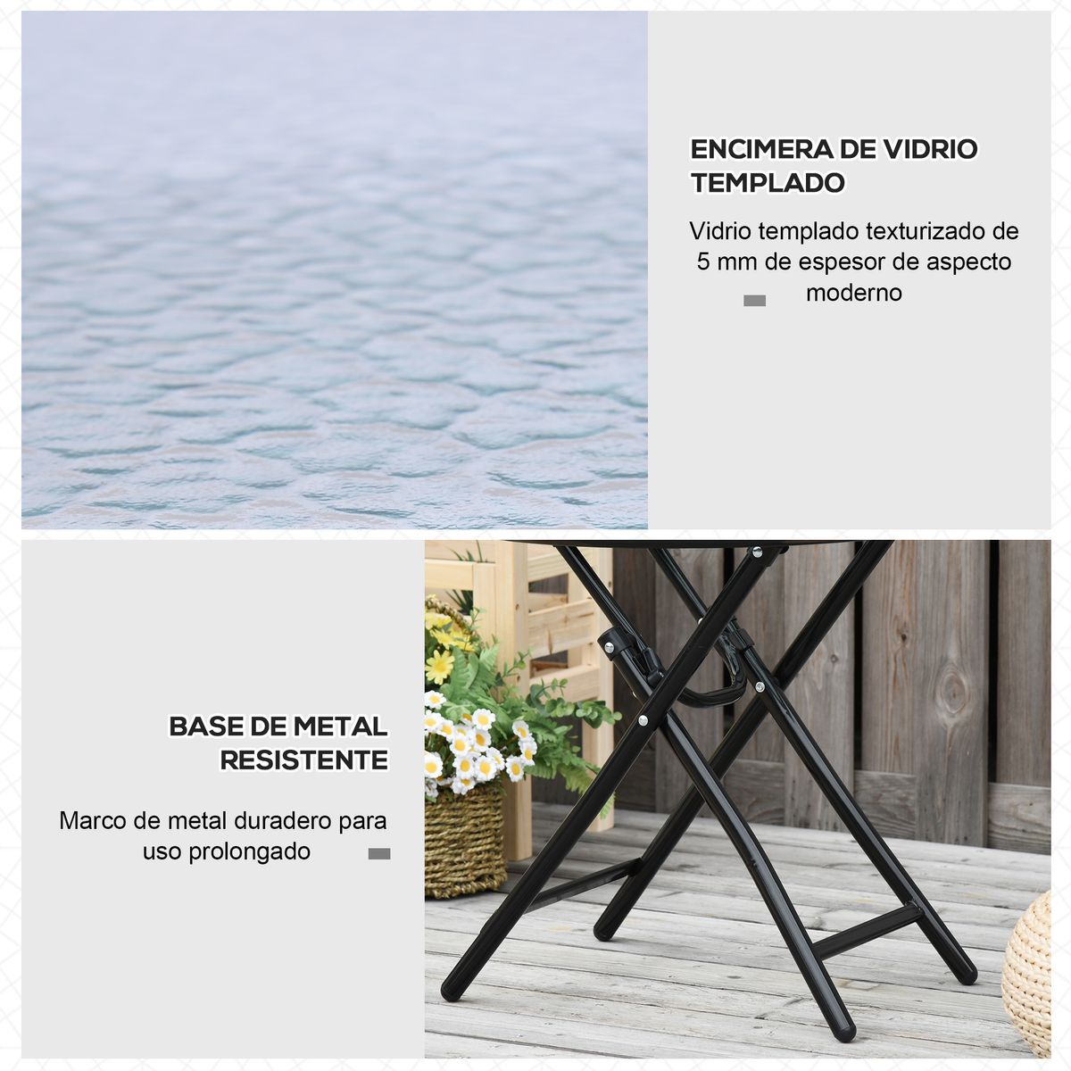 Mesa redonda Pina Outsunny plegable negro Ø45x50 cm patas