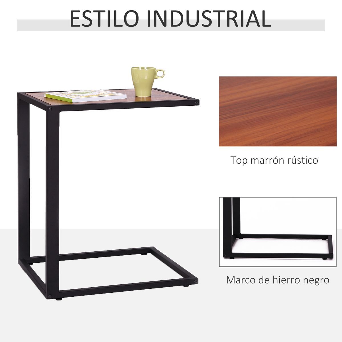 Mesita auxiliar Moka Homcom especial sofá nogal 64,2x50,8x40,6 cm 4