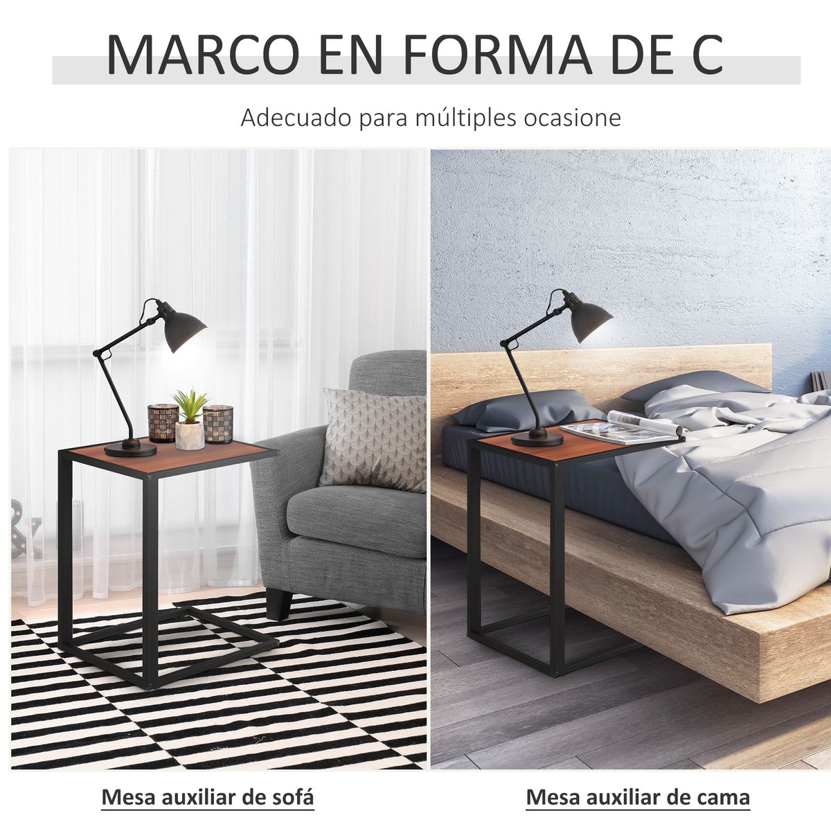 Mesita auxiliar Moka Homcom especial sofá nogal 64,2x50,8x40,6 cm 5