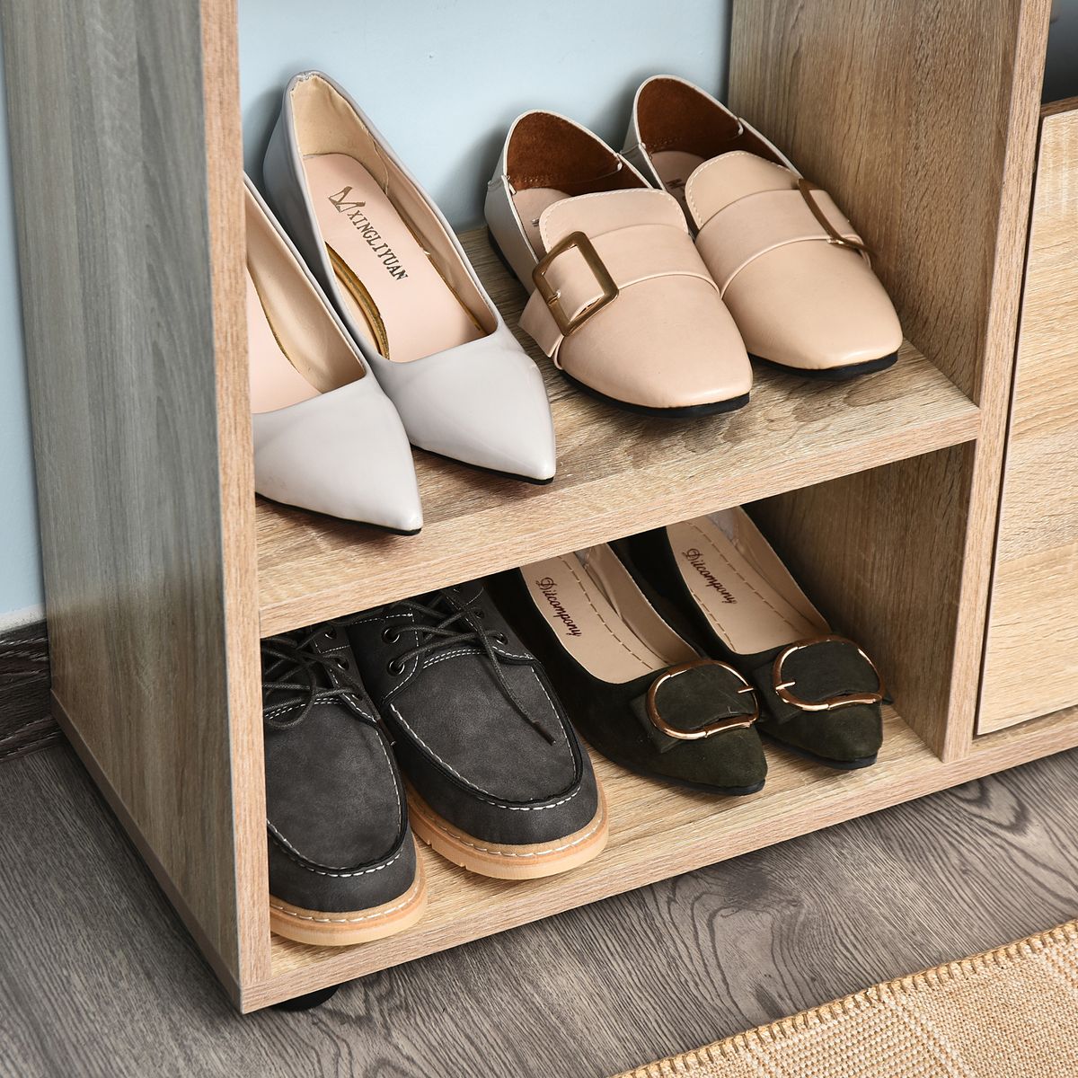 Mueble zapatero Nueva Delhi Homcom 2 puertas + estantes natural 98x101,5x25,5 cm 8