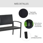 Banco de jardín Lounge Outsunny 2 plazas negro 85x122x60 cm detalle