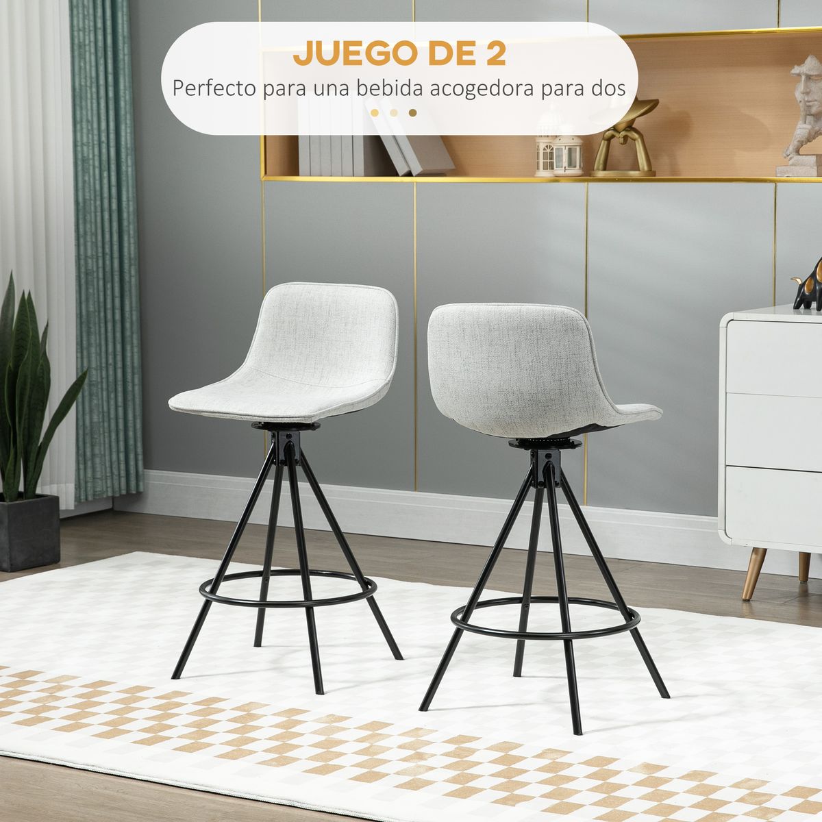 Pack de 2 taburetes altos Zenica Homcom giratorios gris claro 90x41,5x47,5 cm taburetes