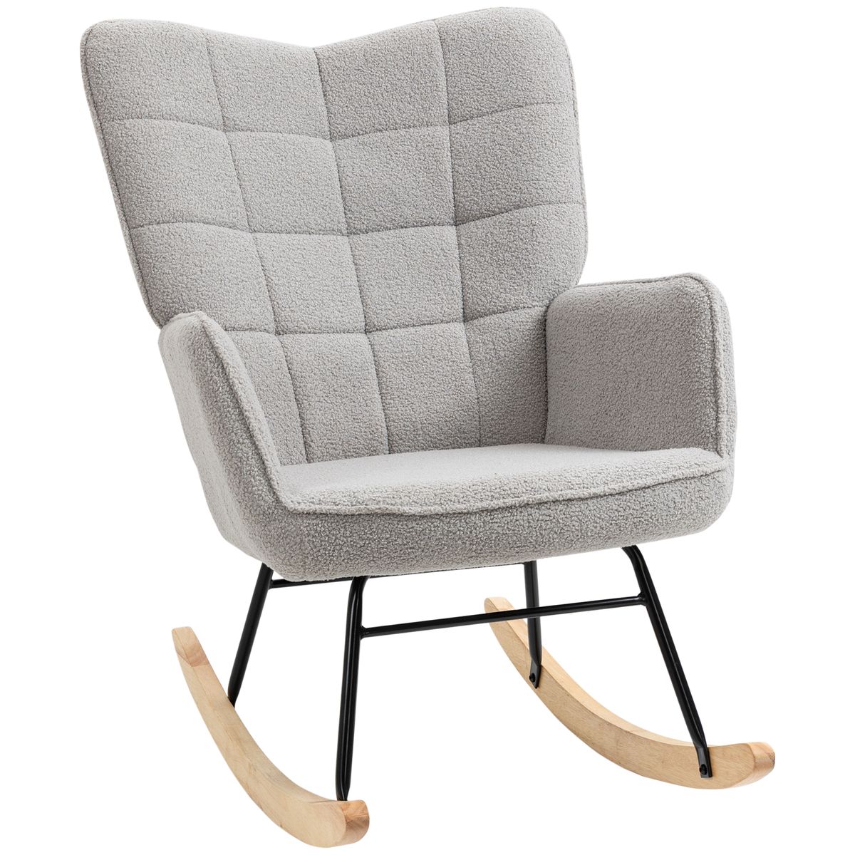 Mecedora Miko Homcom terciopelo patas de madera gris 101x71x92 cm 2