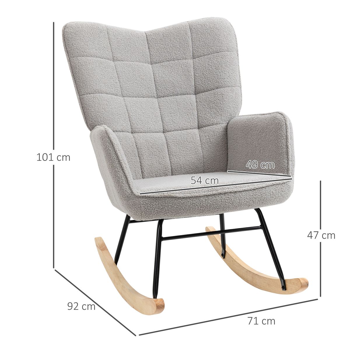 Mecedora Miko Homcom terciopelo patas de madera gris 101x71x92 cm 3