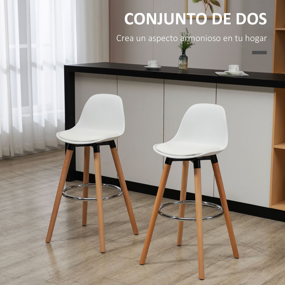 Pack de 2 taburetes altos Pernik Homcom con respaldo blanco 91x40x42 cm animada web