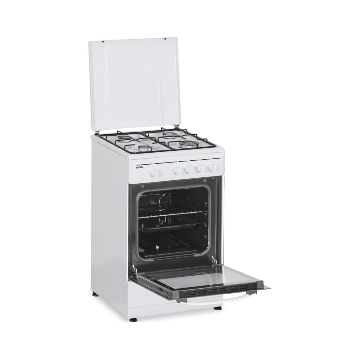 Cocina-de-gas-con-horno-Svan-SKKG4500TM-4-zonas-55L-con-tapa-blanco-50-cm-con-horno