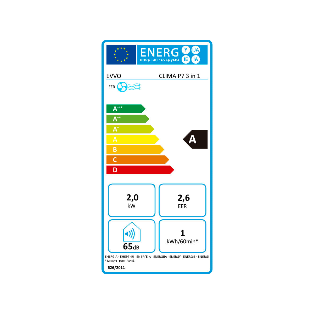 Aire acondicionado portátil Evvo Clima P7 1750 frigorías 3 en 1 A blanco eficiencia-energetica