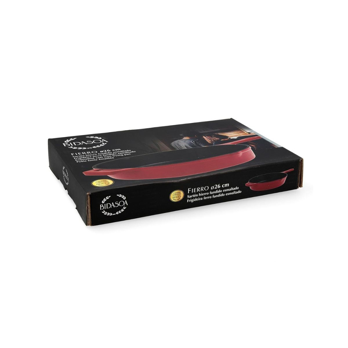 Sarten-Fierro-Bidasoa-hierro-esmaltado-rojo-negro-Ø26-cm-caja