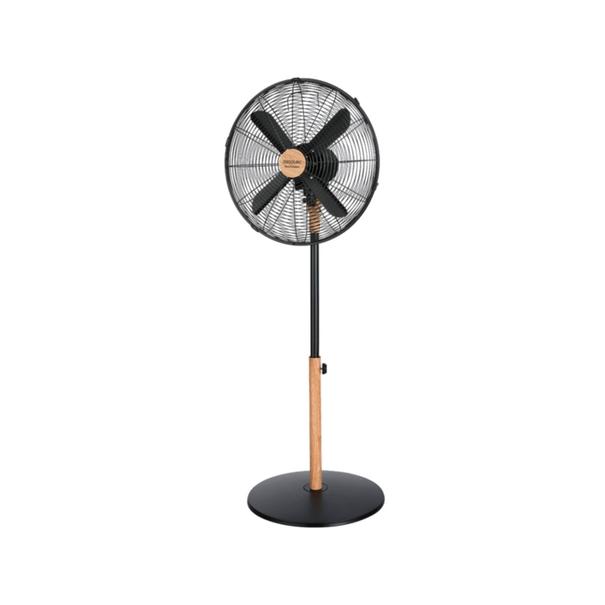 Ventilador-de-pie-Cecotec-EnergySilence-600-Woodstyle-50W-4-aspas-negro-madera-fondo-blanco