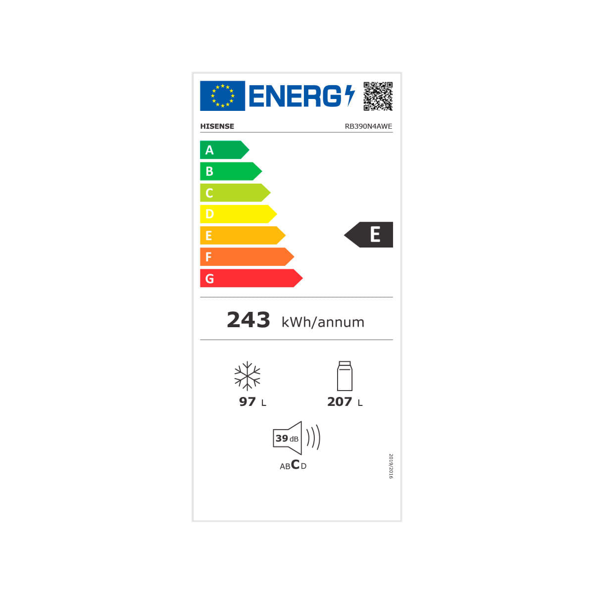 Frigorífico combi Hisense RB390N4AWE Total No Frost 304L Multi Air Flow E blanco 186 cm eficiencia-energetica
