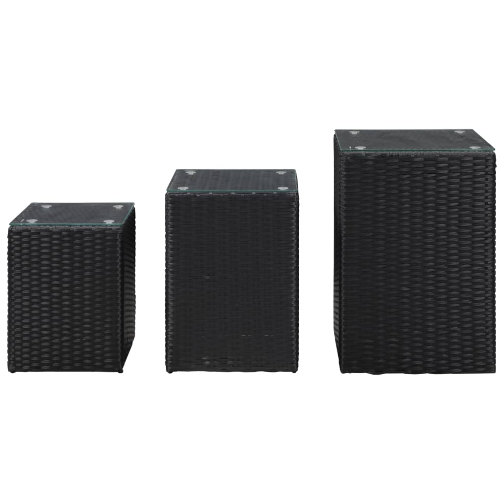 Set de 3 mesitas auxiliares de jardín Palermo ratán sintético negro