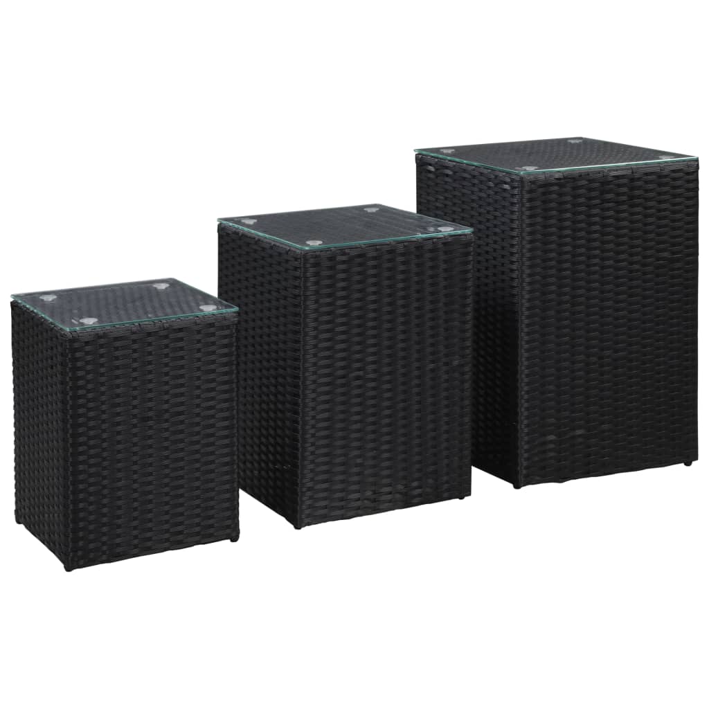 Set de 3 mesitas auxiliares de jardín Palermo ratán sintético negro 2
