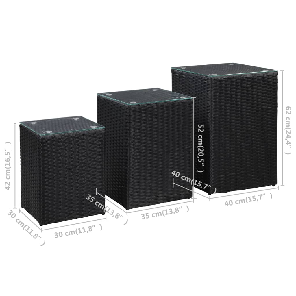 Set de 3 mesitas auxiliares de jardín Palermo ratán sintético negro 7