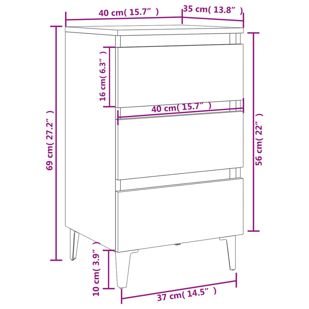 Pack de 2 mesitas de noche Kero 3 cajones natural 69x40x35 cm 9