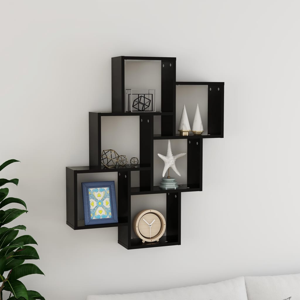 Estante de pared Minzo 6 cubos negro 93x78x15 cm