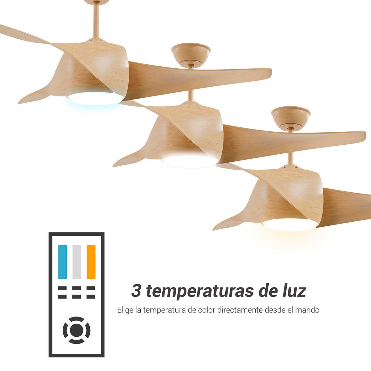 Ventilador de techo Cadillac Sulion luz LED + mando a distancia marrón Ø130 cm 4