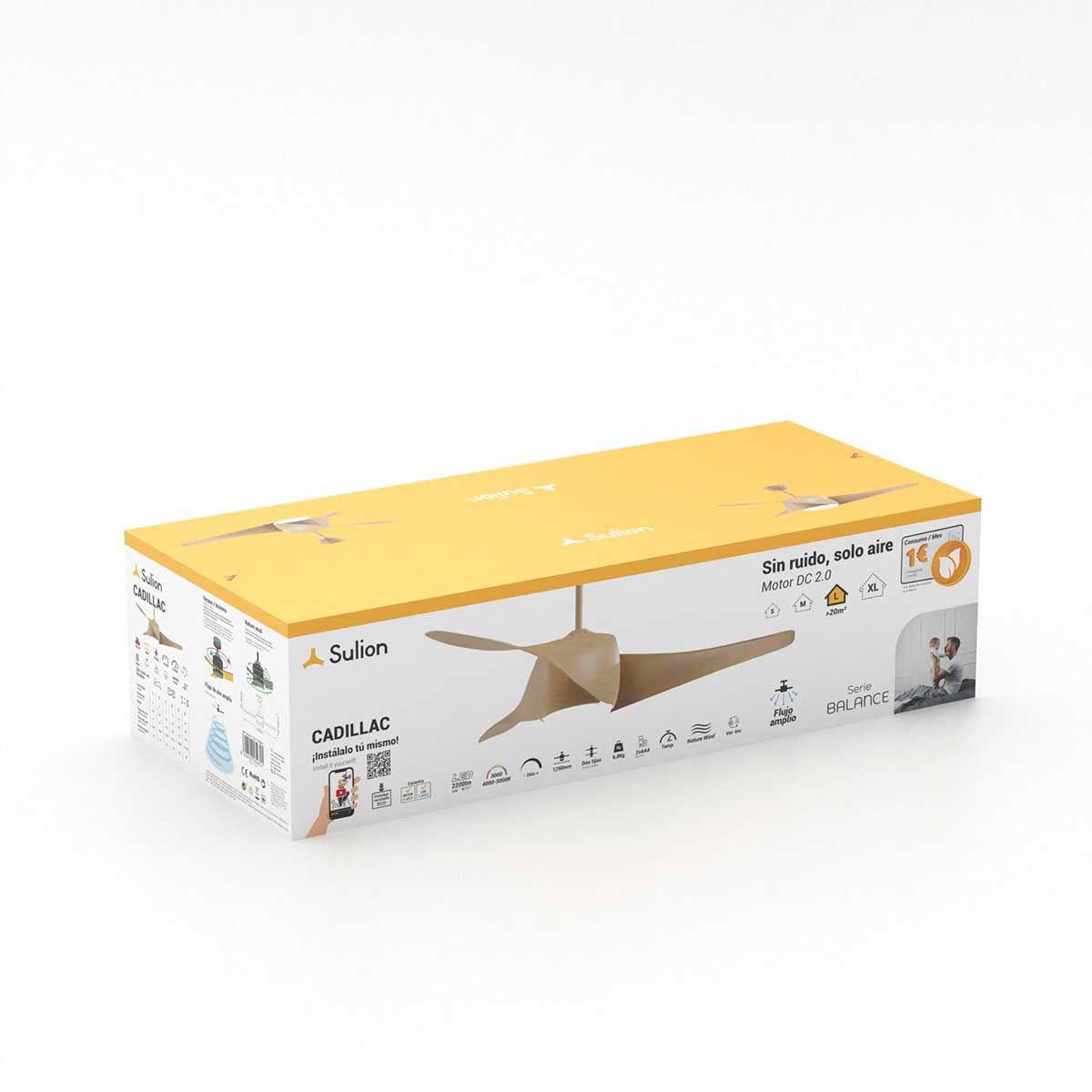 Ventilador de techo Cadillac Sulion luz LED + mando a distancia marrón Ø130 cm 5