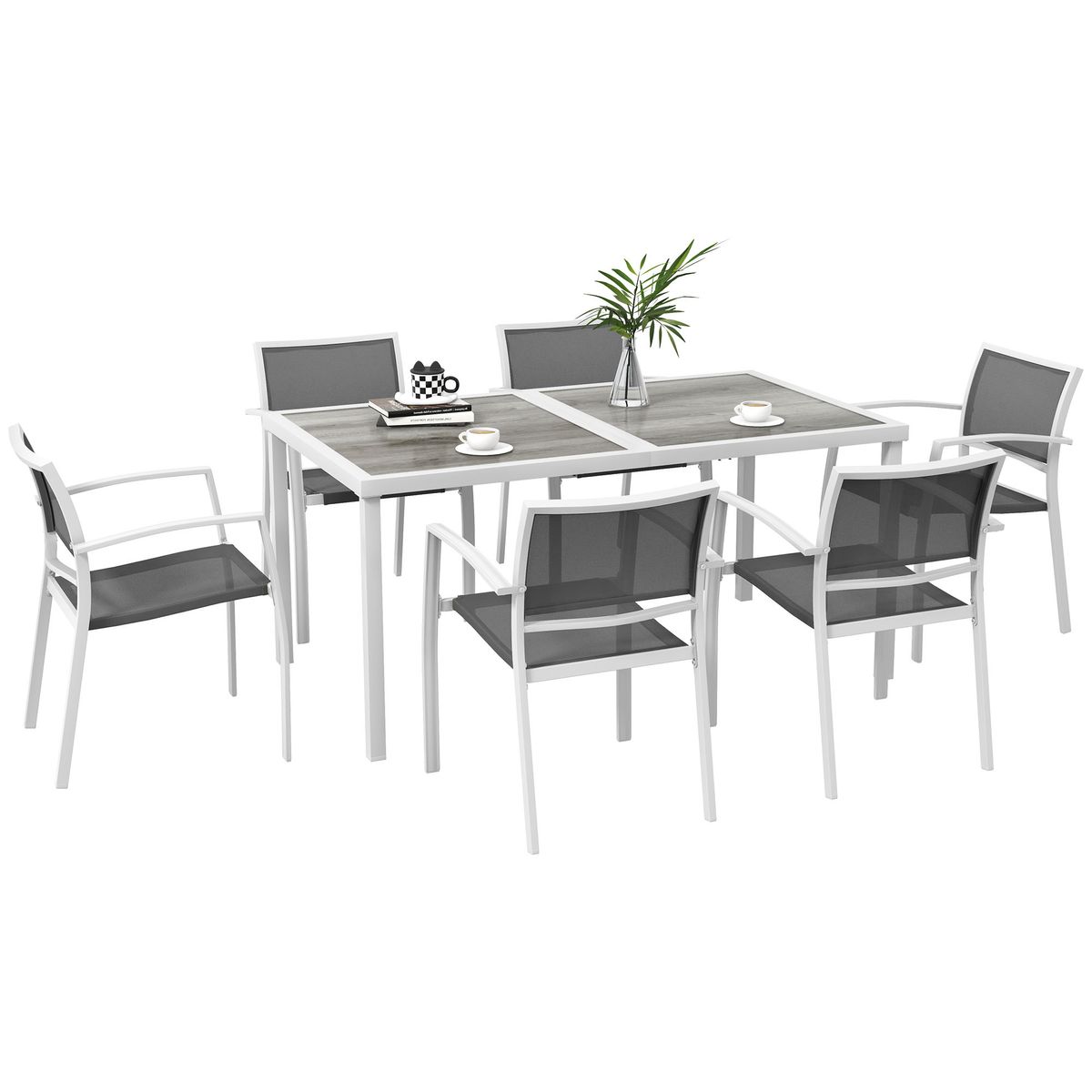 Conjunto de mesa y 6 sillas de jardín Santa Clara Outsunny gris/blanco 2