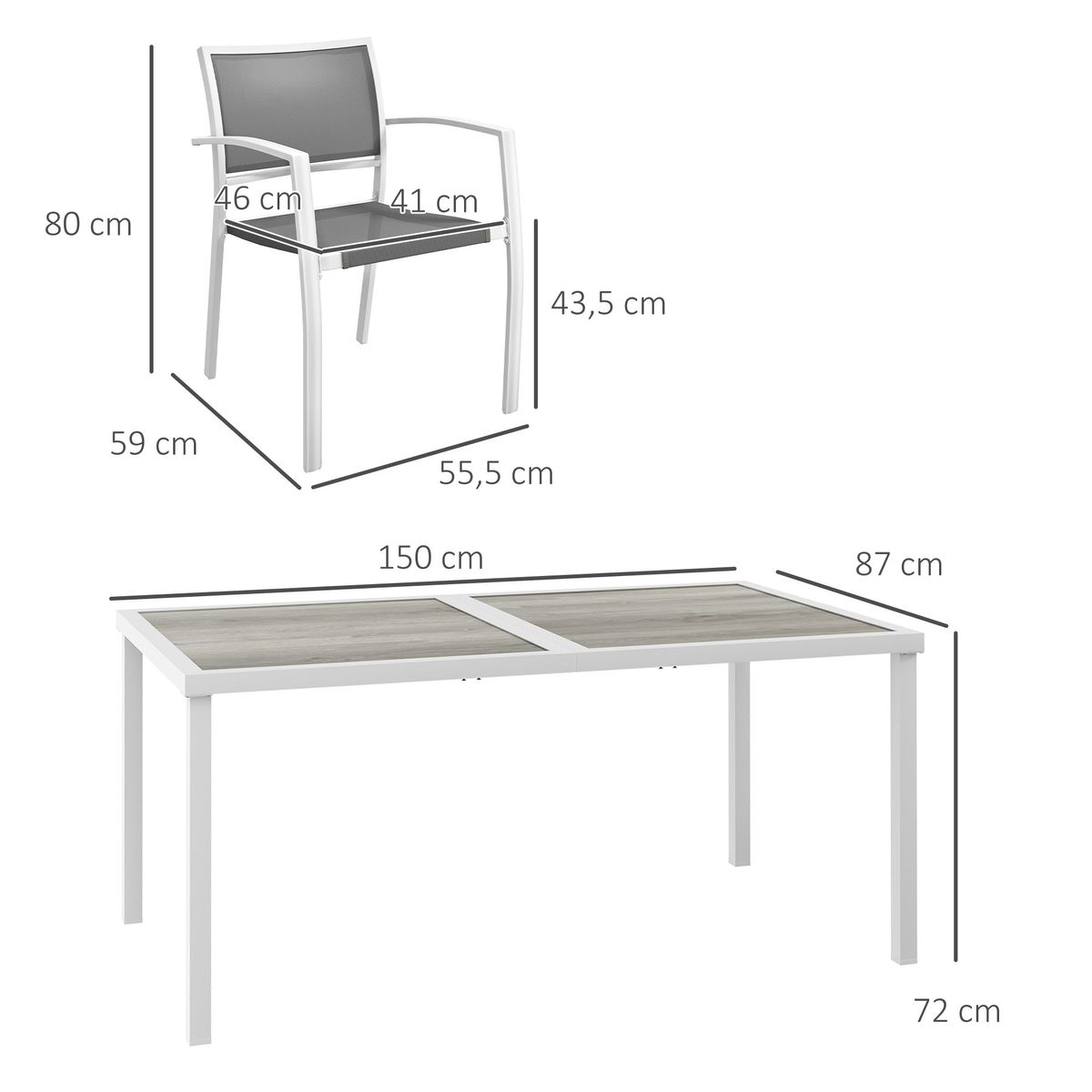 Conjunto de mesa y 6 sillas de jardín Santa Clara Outsunny gris/blanco 3