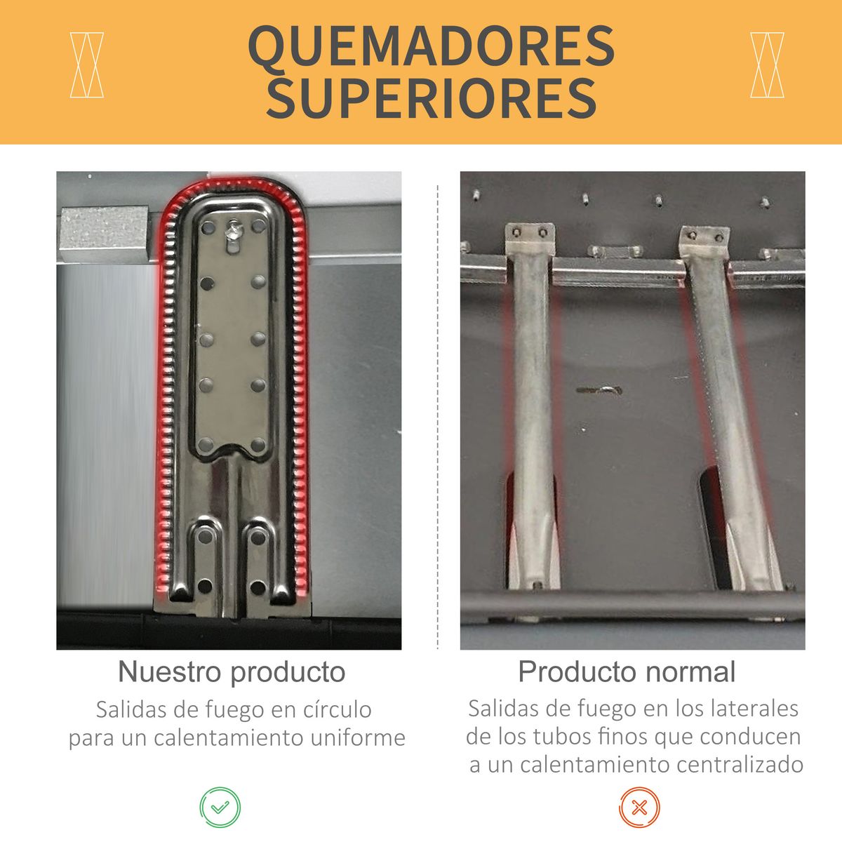 Barbacoa de gas Outsunny 2 quemadores 5,6kW con ruedas negro 99x104x49 cm
