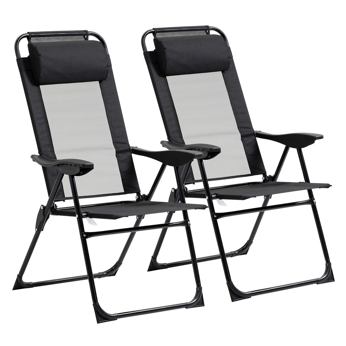Pack de 2 sillas de camping Outsunny plegables negro 109x62x70 cm fondo blanco
