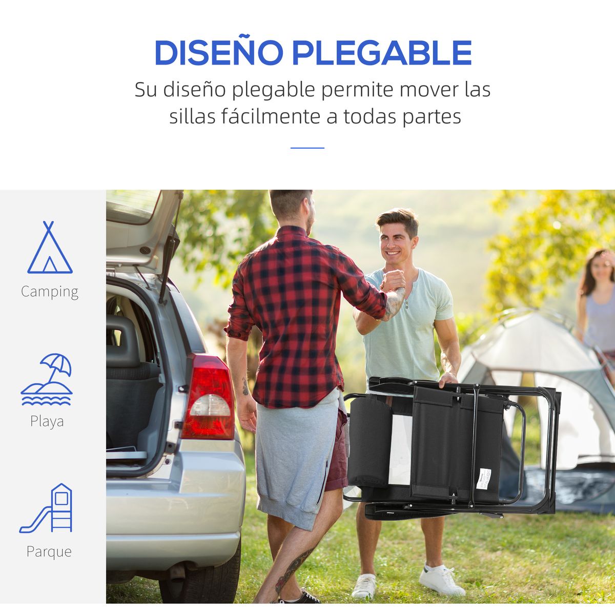 Pack de 2 sillas de camping Outsunny plegables negro 109x62x70 cm