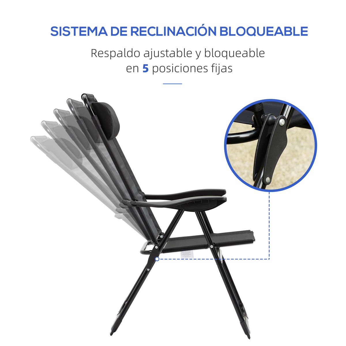 Pack de 2 sillas de camping Outsunny plegables negro 109x62x70 cm