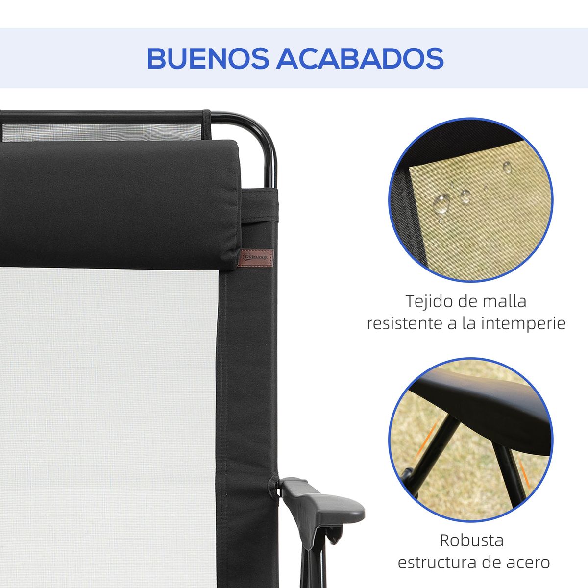 Pack de 2 sillas de camping Outsunny plegables negro 109x62x70 cm