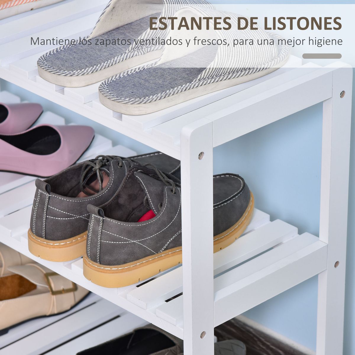 Zapatero Sansan Homcom 3 niveles blanco 57,5x70x26 cm detalles