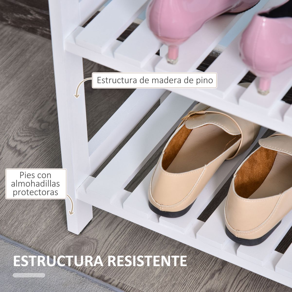 Zapatero Sansan Homcom 3 niveles blanco 57,5x70x26 cm zapatos