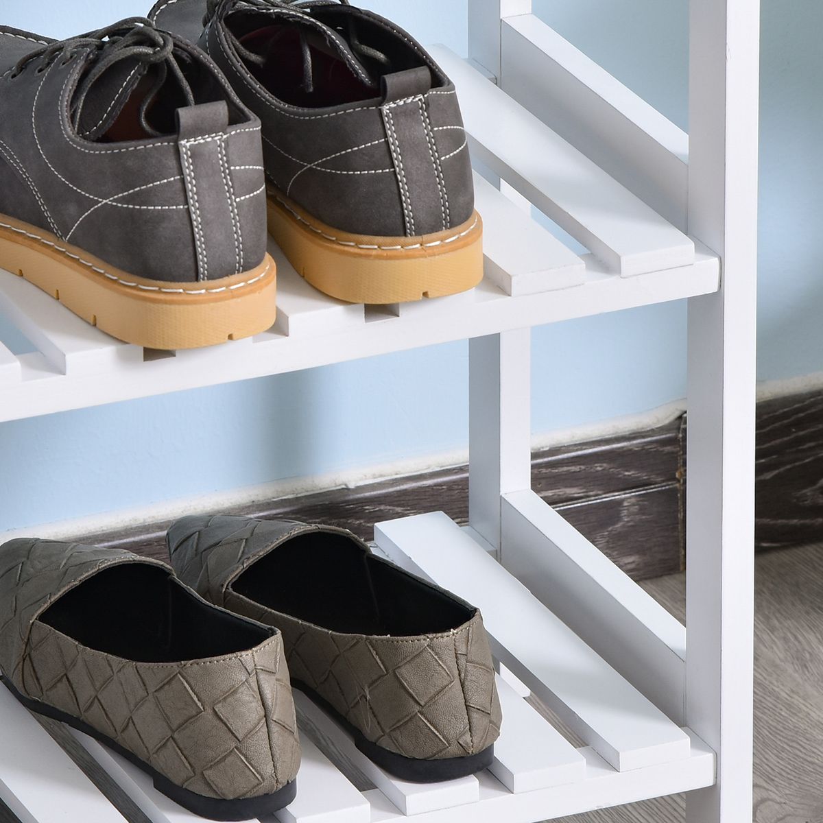 Zapatero Sansan Homcom 3 niveles blanco 57,5x70x26 cm detalles