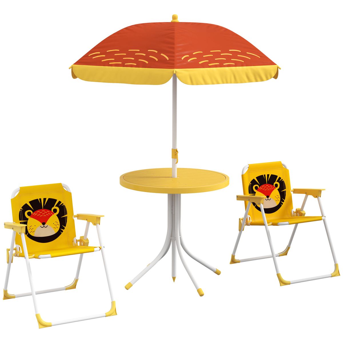 Conjunto de sombrilla + 2 sillas infantiles Lion Outsunny amarillo 2