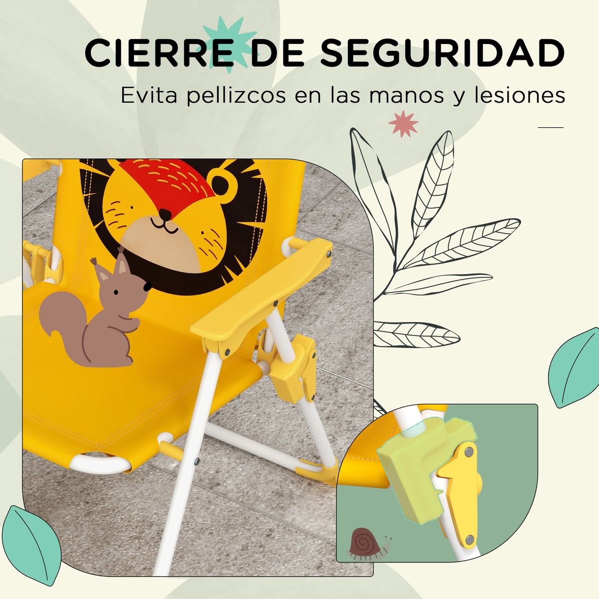 Conjunto de sombrilla + 2 sillas infantiles Lion Outsunny amarillo 7