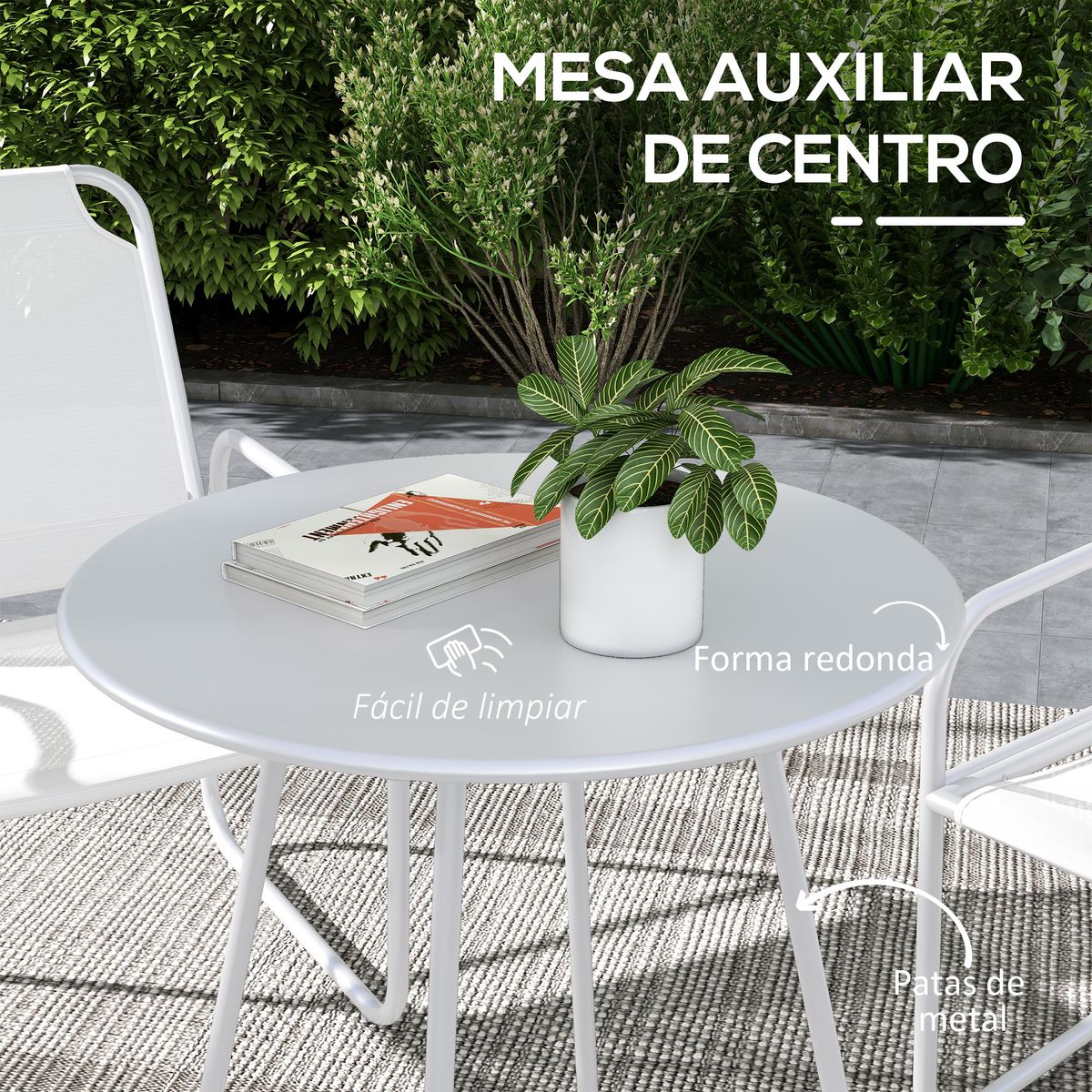 Conjunto de jardín Vega Baja Outsunny 2 sillas + 1 mesa blanco 4