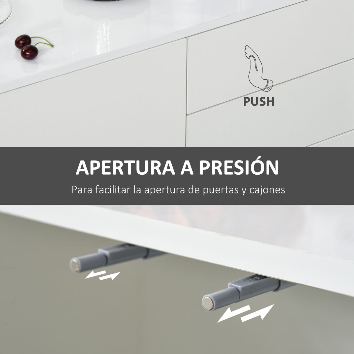 Aparador Conil Homcom 3 puertas + 2 cajones blanco 74x117x36 cm 6